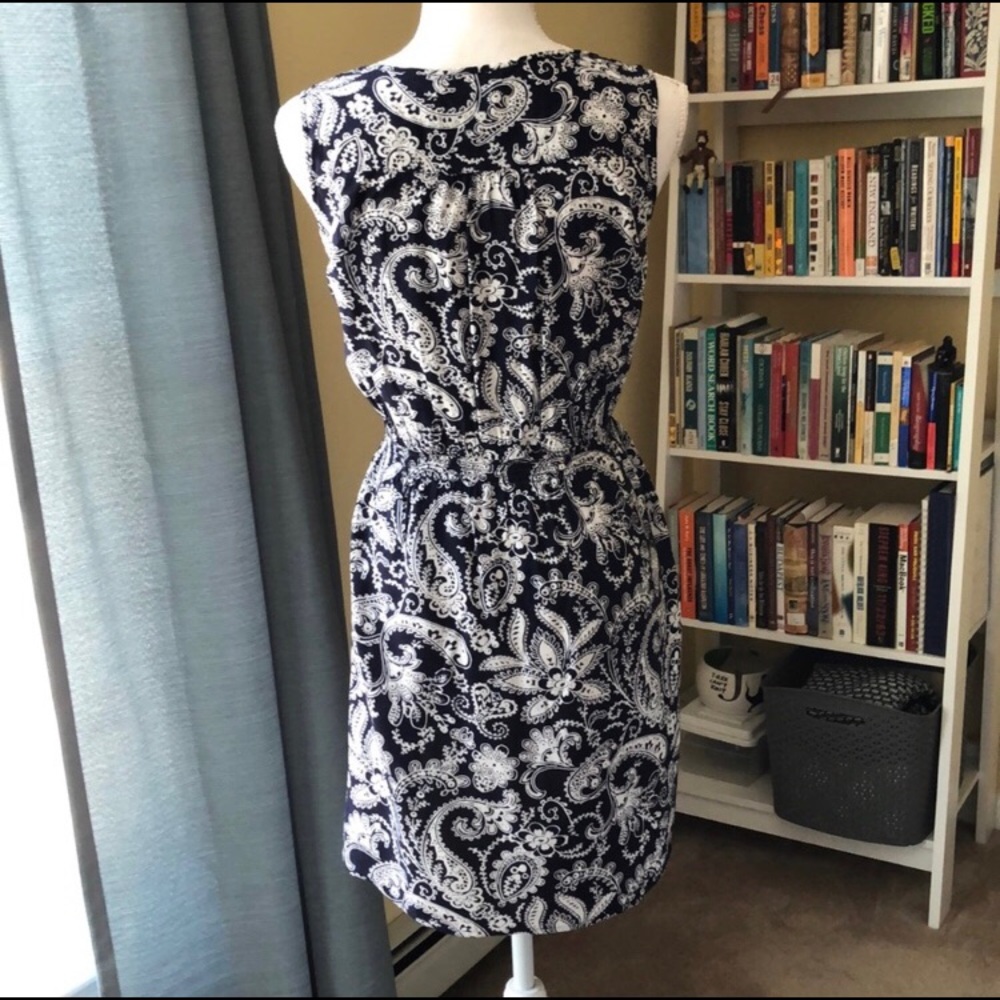 LOFT Paisley Dress In Blue and White Size LP - Picture 5 of 8